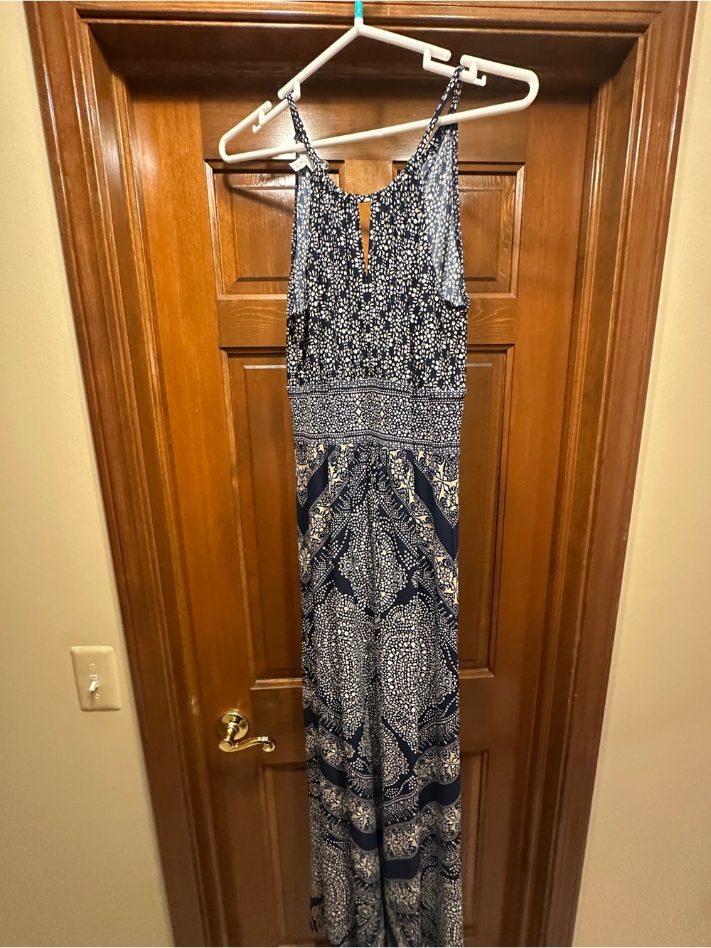 London Times Navy and White Printed Maxi Dress